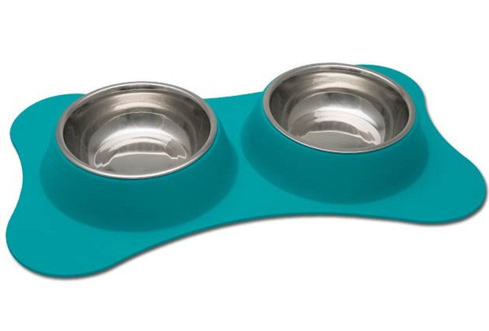 Comedero Doble Flexible Azul